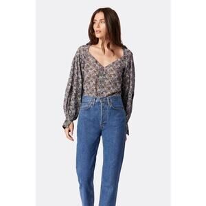 Joie Talma Balloon Sleeve Sweetheart neck Top in Misty Lilac Coquette Floral